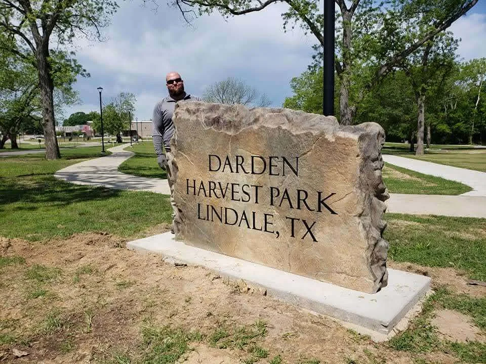 Boulder with custom engraved lettering